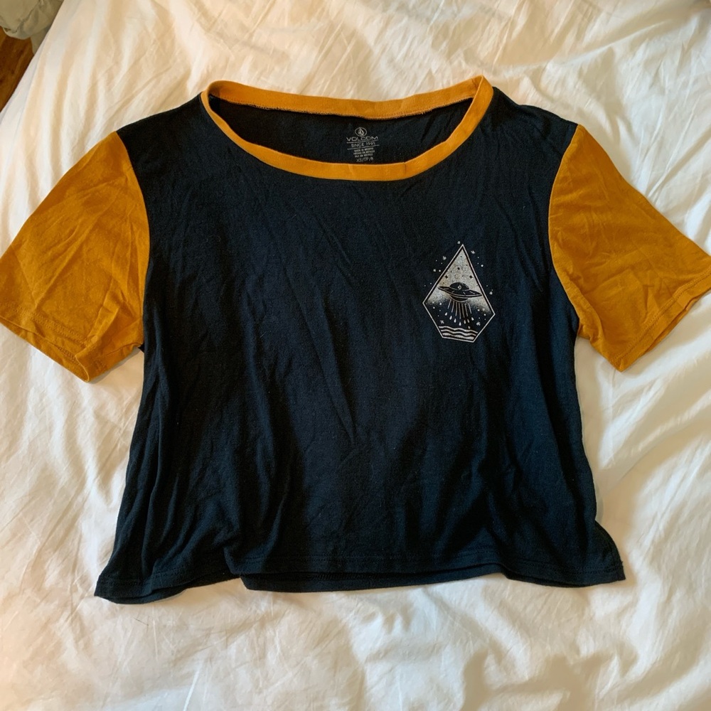Volcom Black Tee with Mustard Trim and Logo